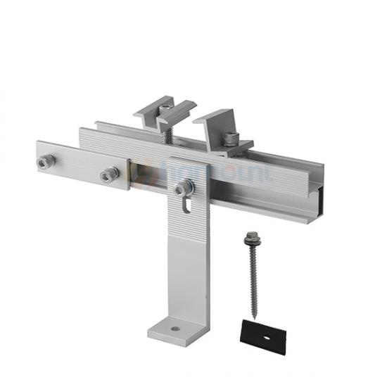 Suporte solar de alumínio reforçado em formato de L, com 155 mm de altura, para telhados metálicos.