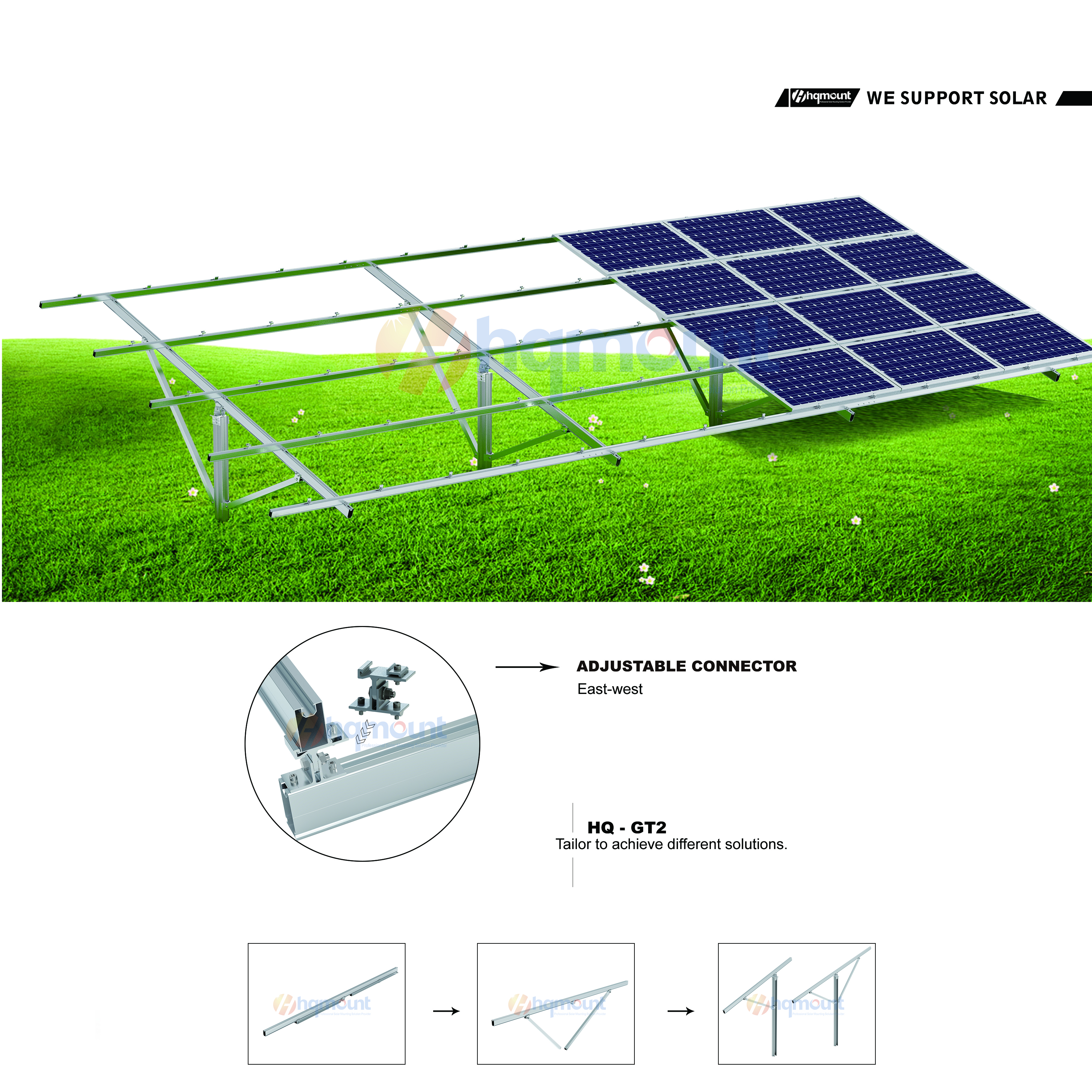 Suporte de montagem solar de pilha única HQ Mount para terrenos desafiadores